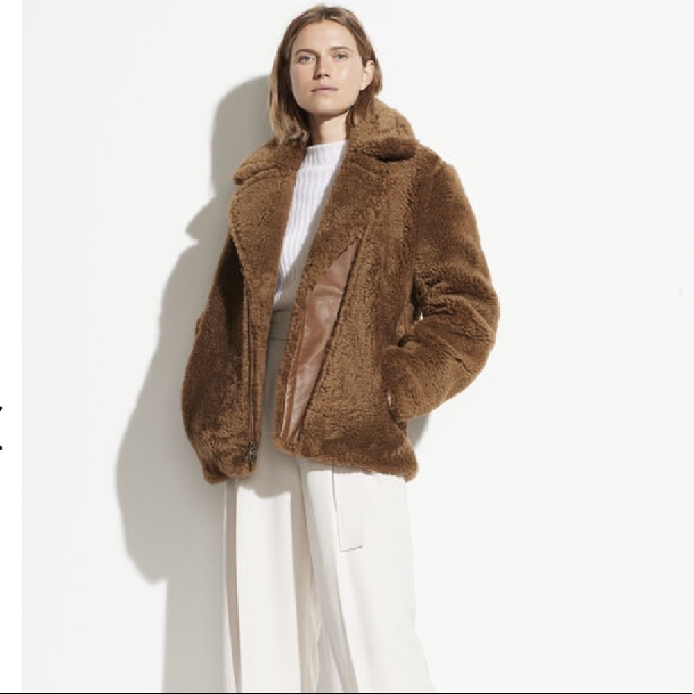 Vince shearling teddy brown Moto suede jacket